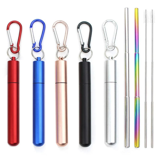 Reusable Telescopic Stainless Steel Straw Set – Portable with Cleaning Brush & Case