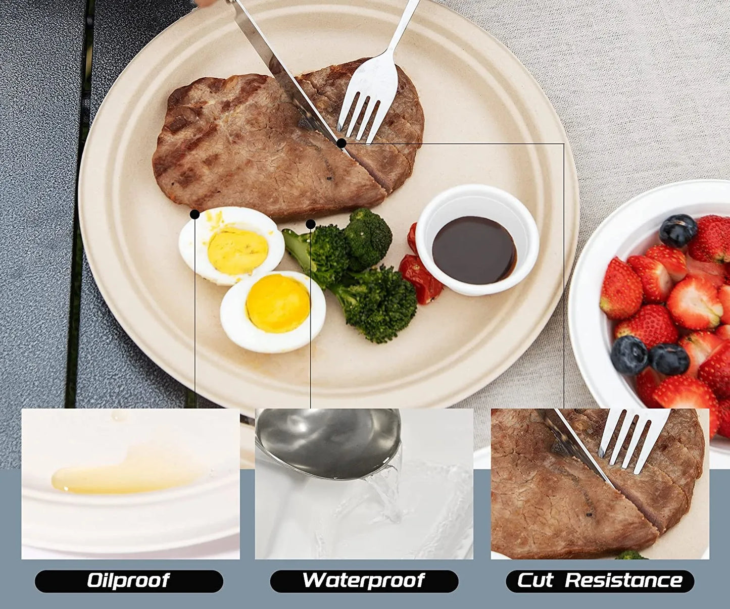 25–50 Pack Compostable Paper Plates – 9" & 7" Heavy-Duty Sugarcane Plates