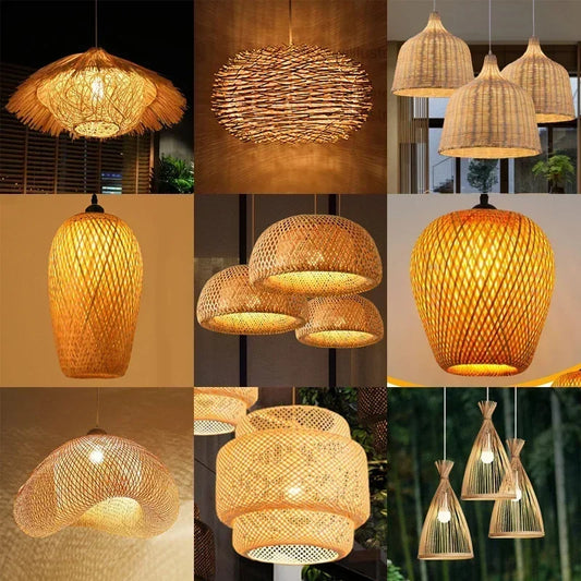 Bamboo Rattan Pendant Light – Handwoven Hanging Ceiling Lamp