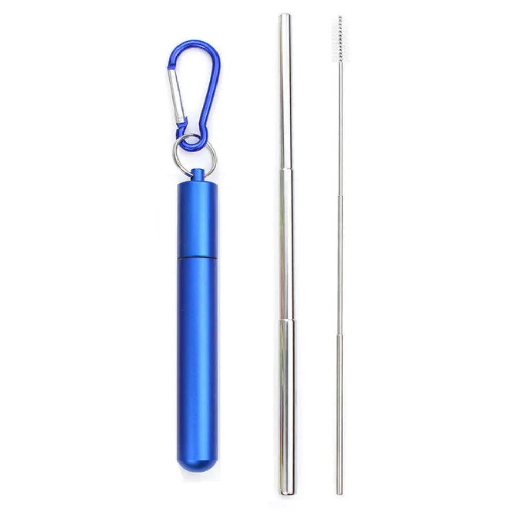 Reusable Telescopic Stainless Steel Straw Set – Portable with Cleaning Brush & Case