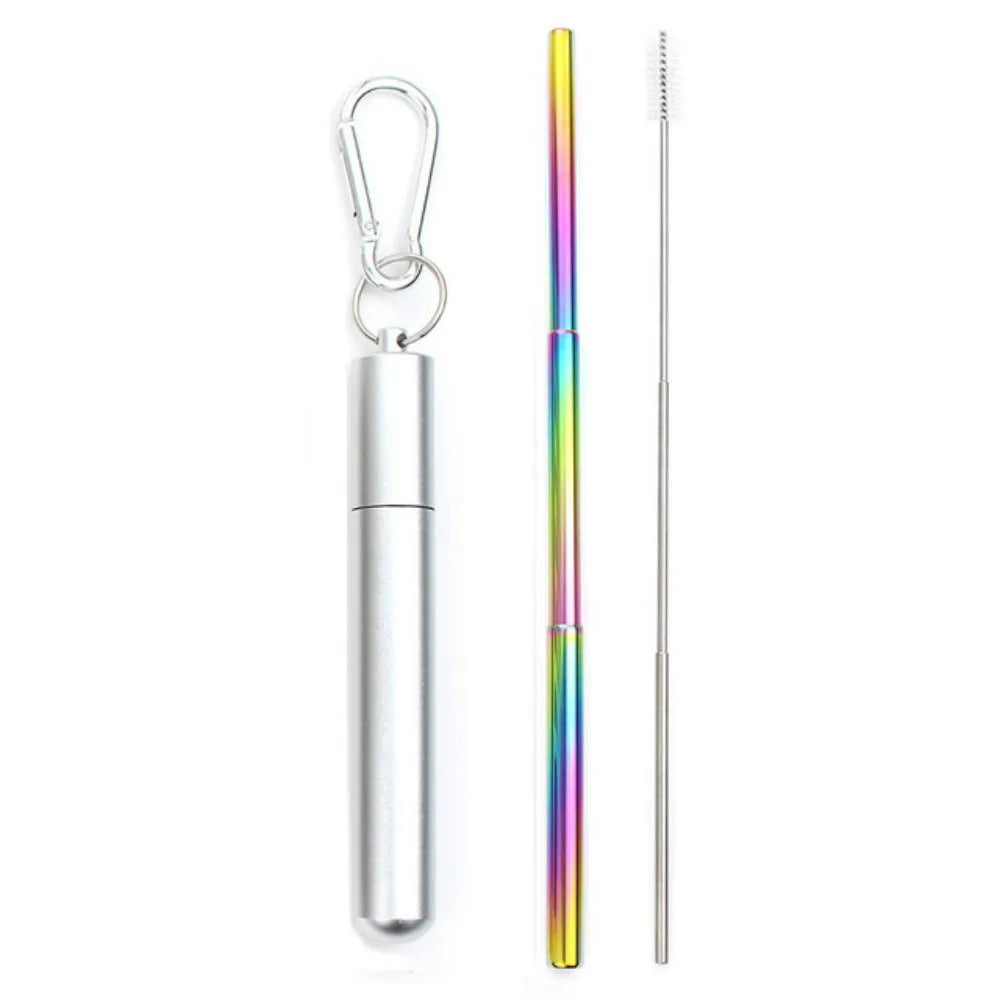 Reusable Telescopic Stainless Steel Straw Set – Portable with Cleaning Brush & Case