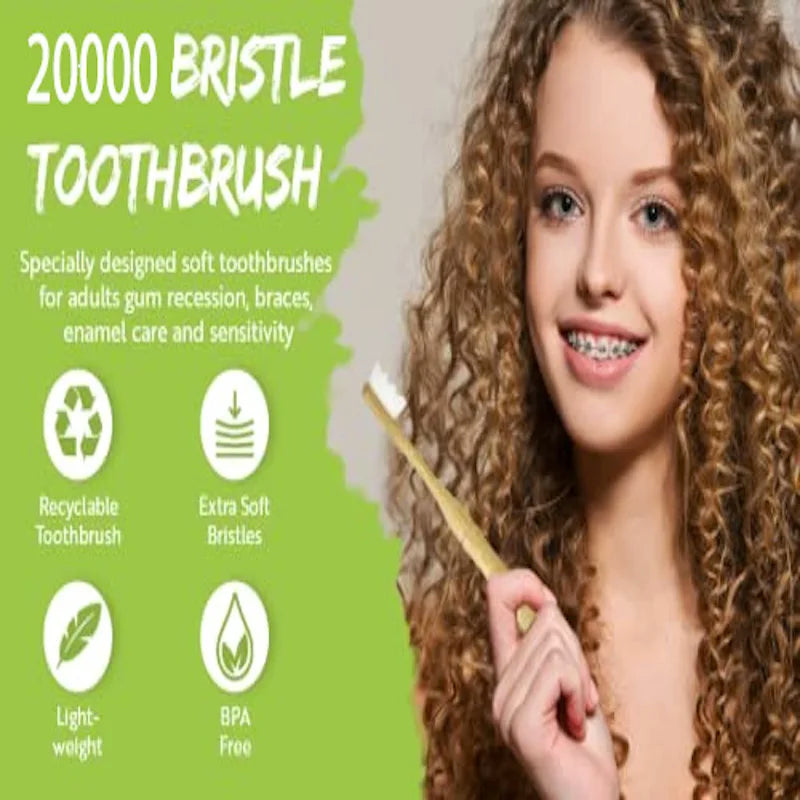 4-Pack Bamboo Toothbrush – Biodegradable with 20,000 Micro-Nano Soft Bristles