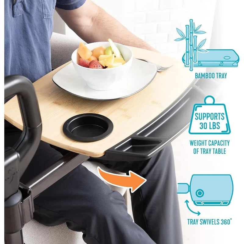 Adjustable Bamboo Tray Table with Swivel & Safety Handle