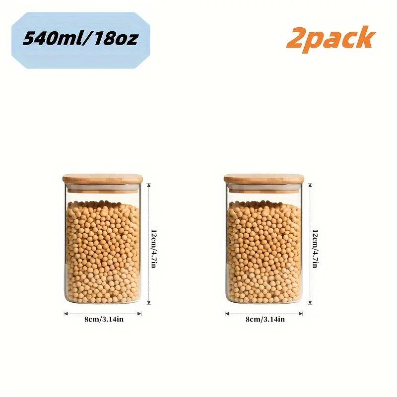 2/4pcs 540ml/1000ml Glass Food Storage Jars with Bamboo Lids