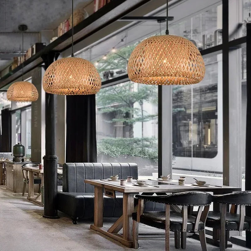 Bamboo Rattan Pendant Light – Handwoven Hanging Ceiling Lamp