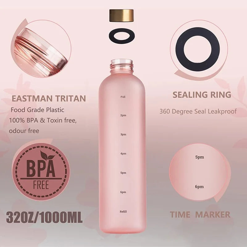 1L Motivational Sports Water Bottle with Time Marker