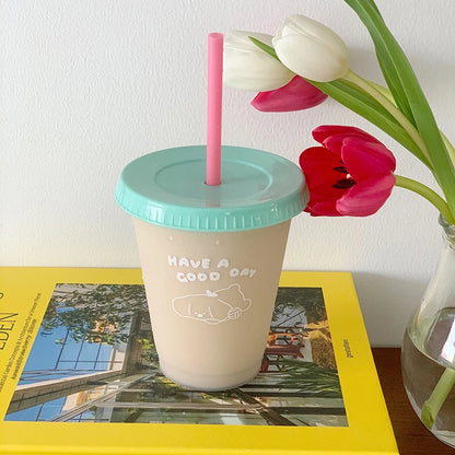 Kawaii Reusable Tumbler with Straw Lid