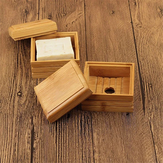 Bamboo Soap Dish with Lid – Draining Wooden Bar Soap Holder