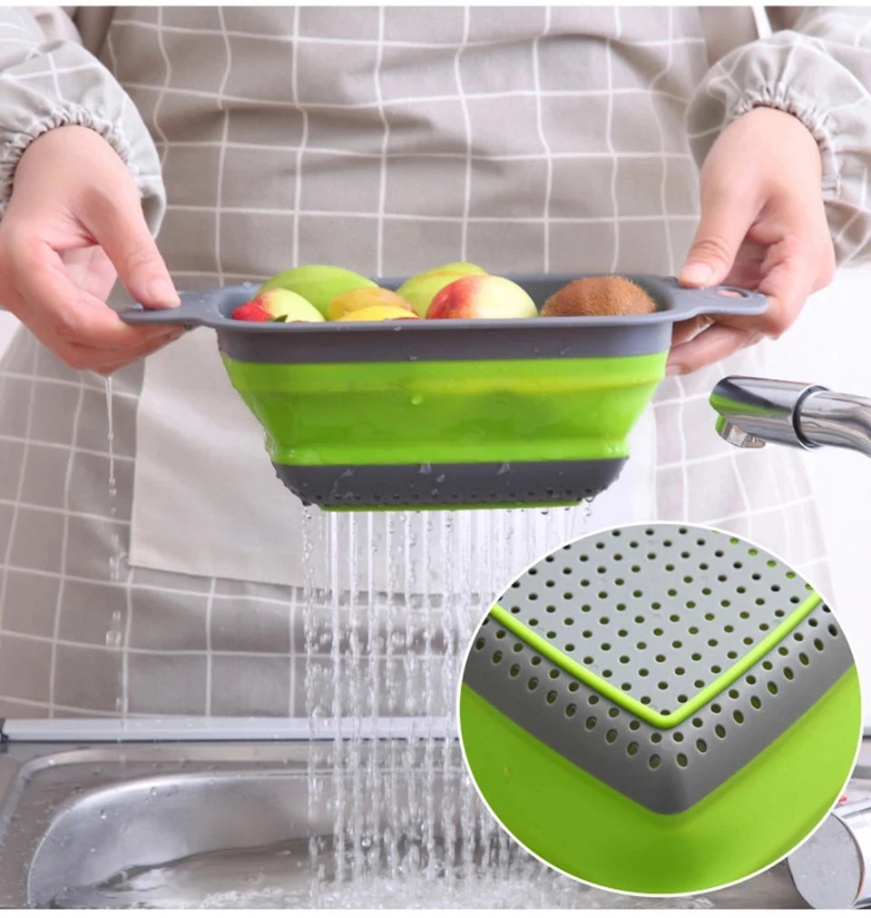 2PCS Silicone Folding Colander Basket for Kitchen Use