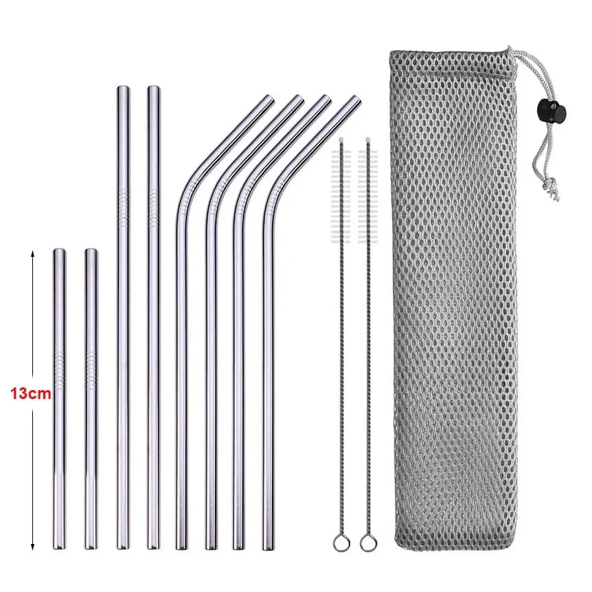 UPORS Reusable Stainless Steel Straws – Straight & Bent with Brush & Pouch