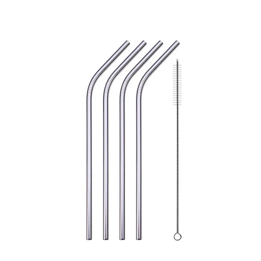 UPORS Reusable Stainless Steel Straws – Straight & Bent with Brush & Pouch