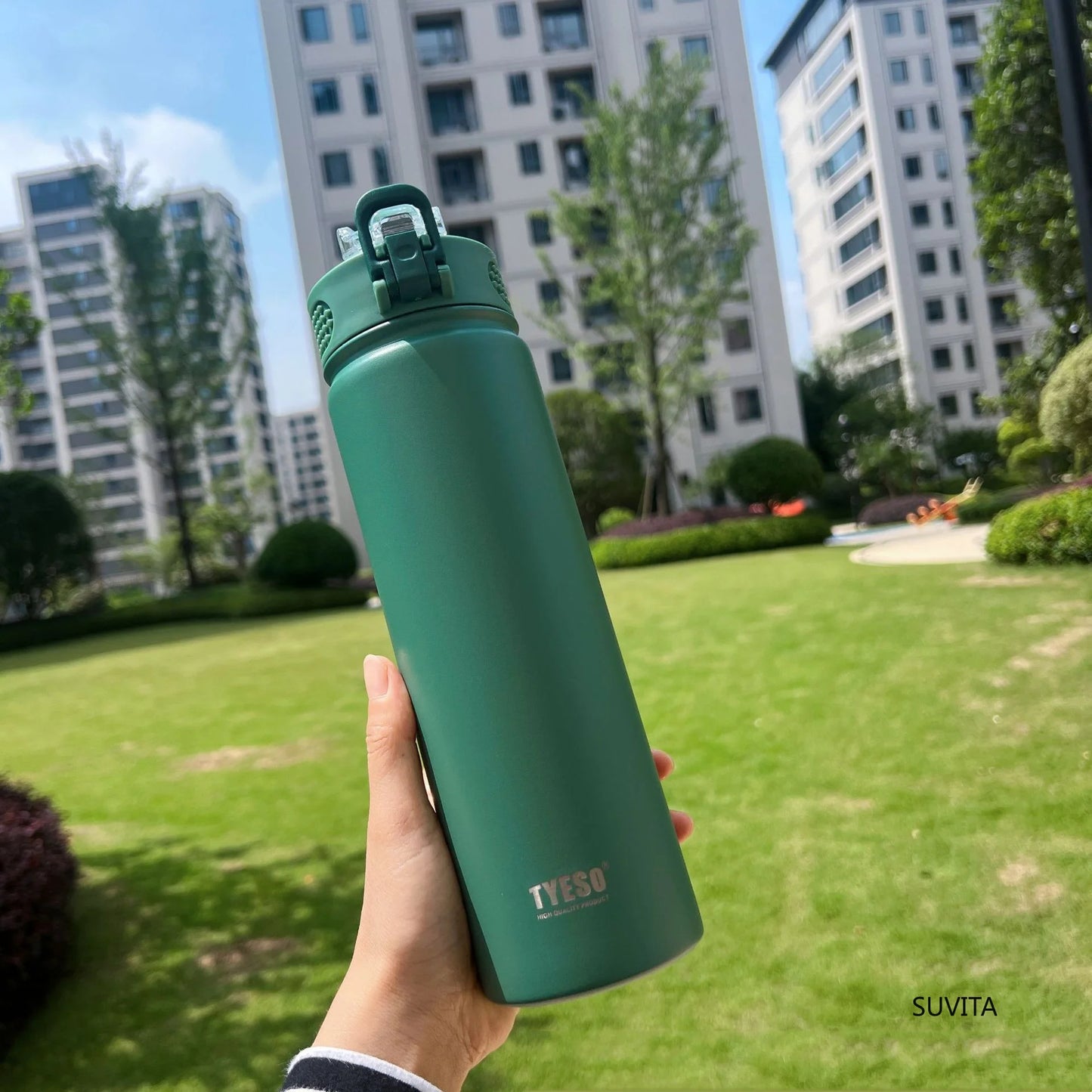 TYESO 600ml/750ml Stainless Steel Thermos Water Bottle with Straw