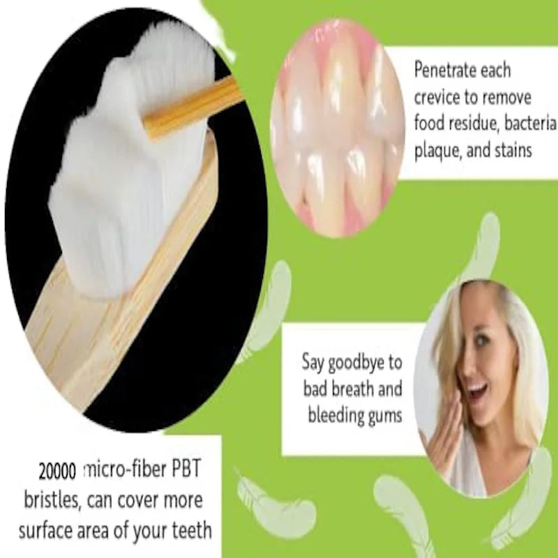 4-Pack Bamboo Toothbrush – Biodegradable with 20,000 Micro-Nano Soft Bristles