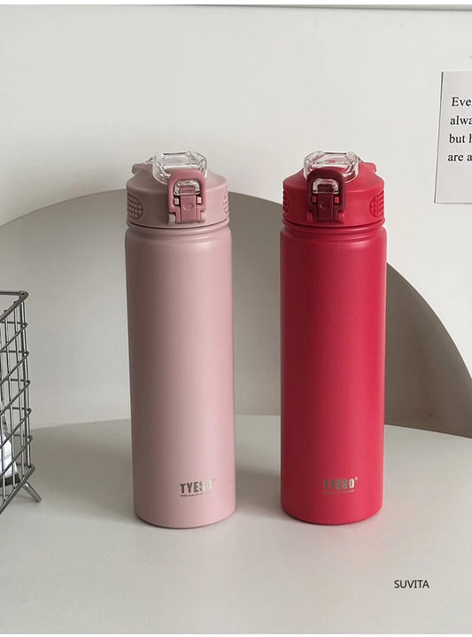 TYESO 600ml/750ml Stainless Steel Thermos Water Bottle with Straw