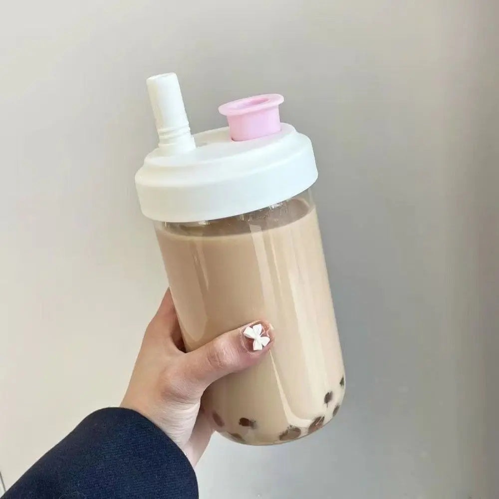 500/850ml Plastic Straw Cup with Lid for Juice, Milk & Tea
