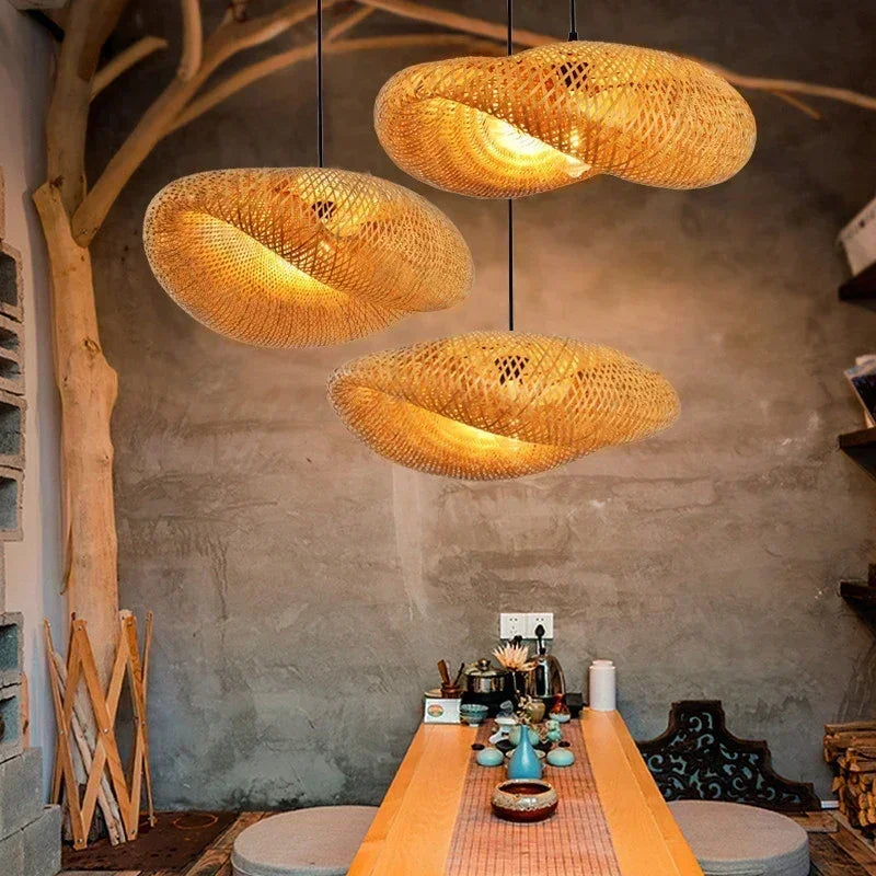 Bamboo Rattan Pendant Light – Handwoven Hanging Ceiling Lamp