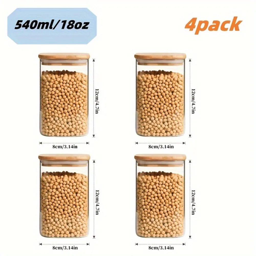 2/4pcs 540ml/1000ml Glass Food Storage Jars with Bamboo Lids