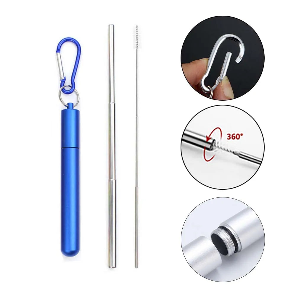 Reusable Telescopic Stainless Steel Straw Set – Portable with Cleaning Brush & Case