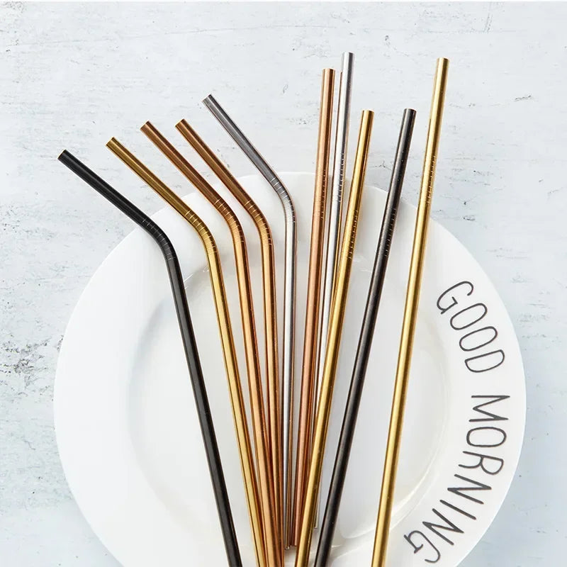 UPORS Reusable Stainless Steel Straws – Straight & Bent with Brush & Pouch