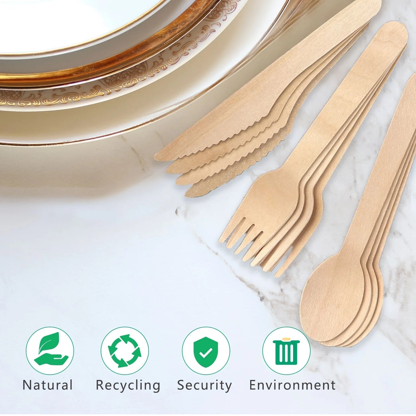 100pcs Disposable Wooden Spoons, Knives & Forks