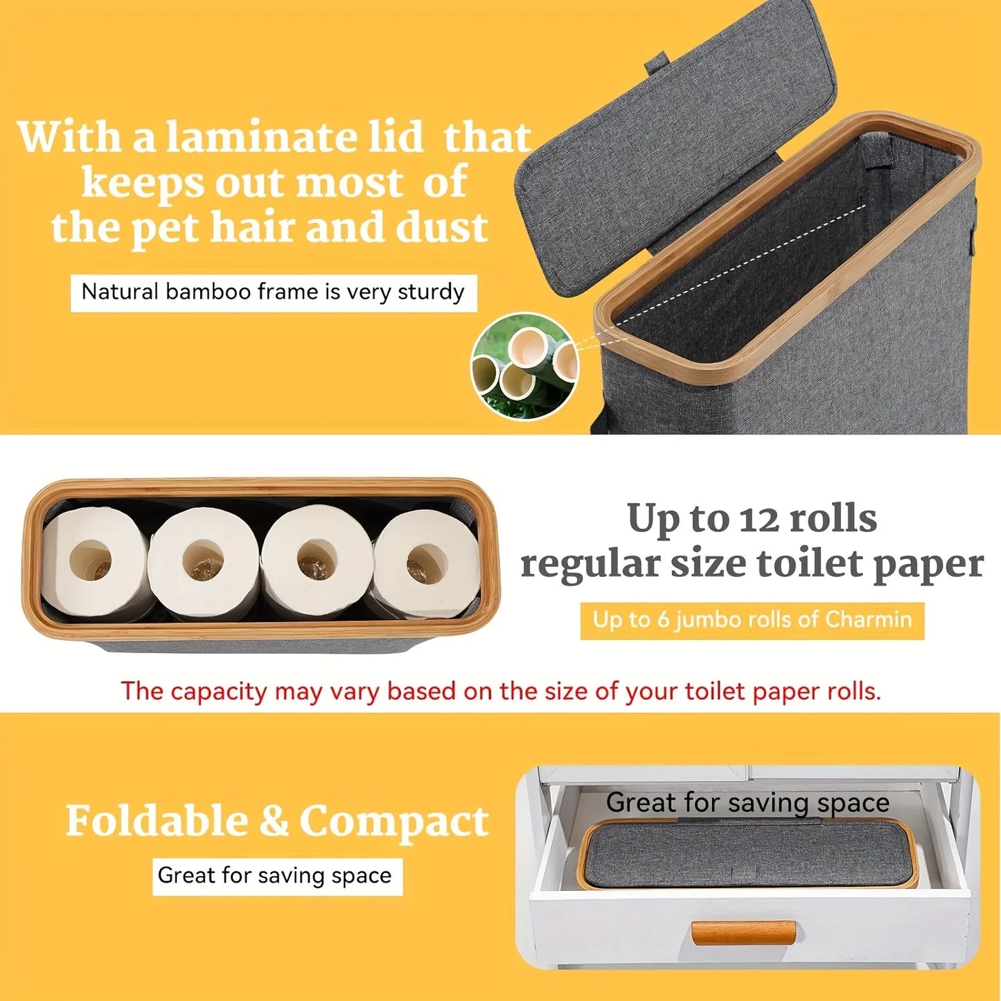 Bamboo Toilet Paper Holder with Lid