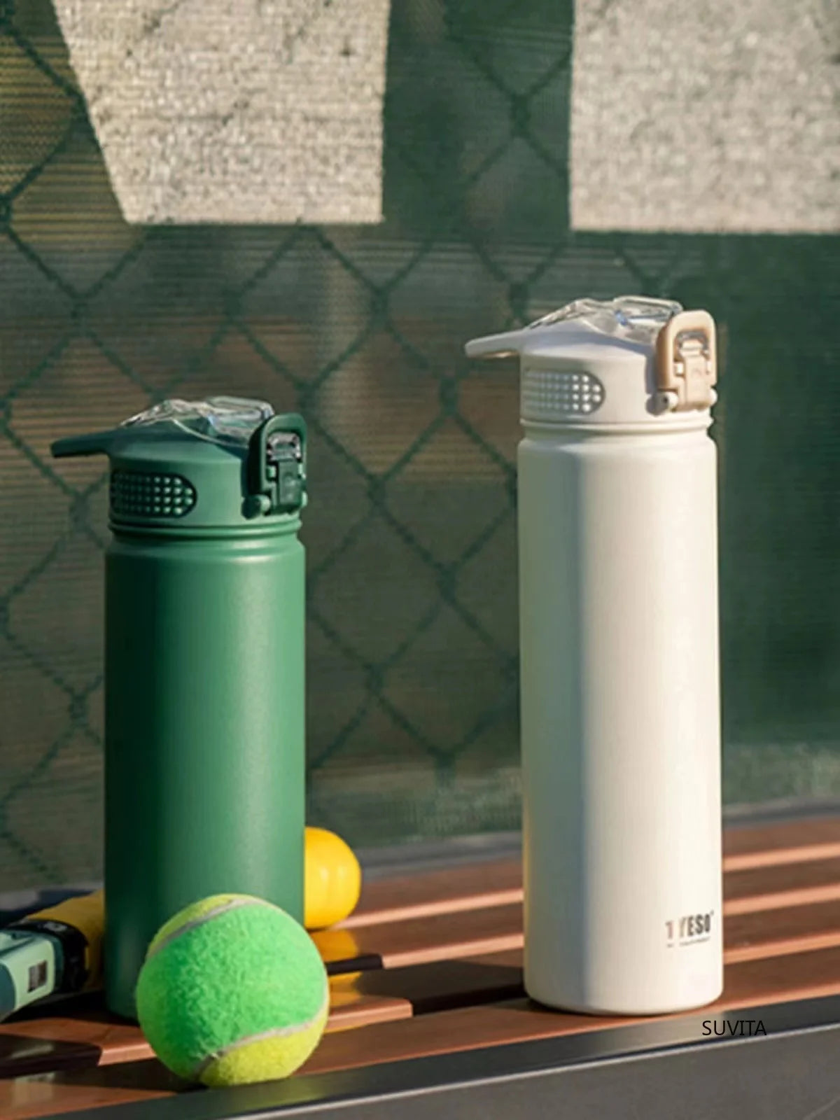 TYESO 600ml/750ml Stainless Steel Thermos Water Bottle with Straw
