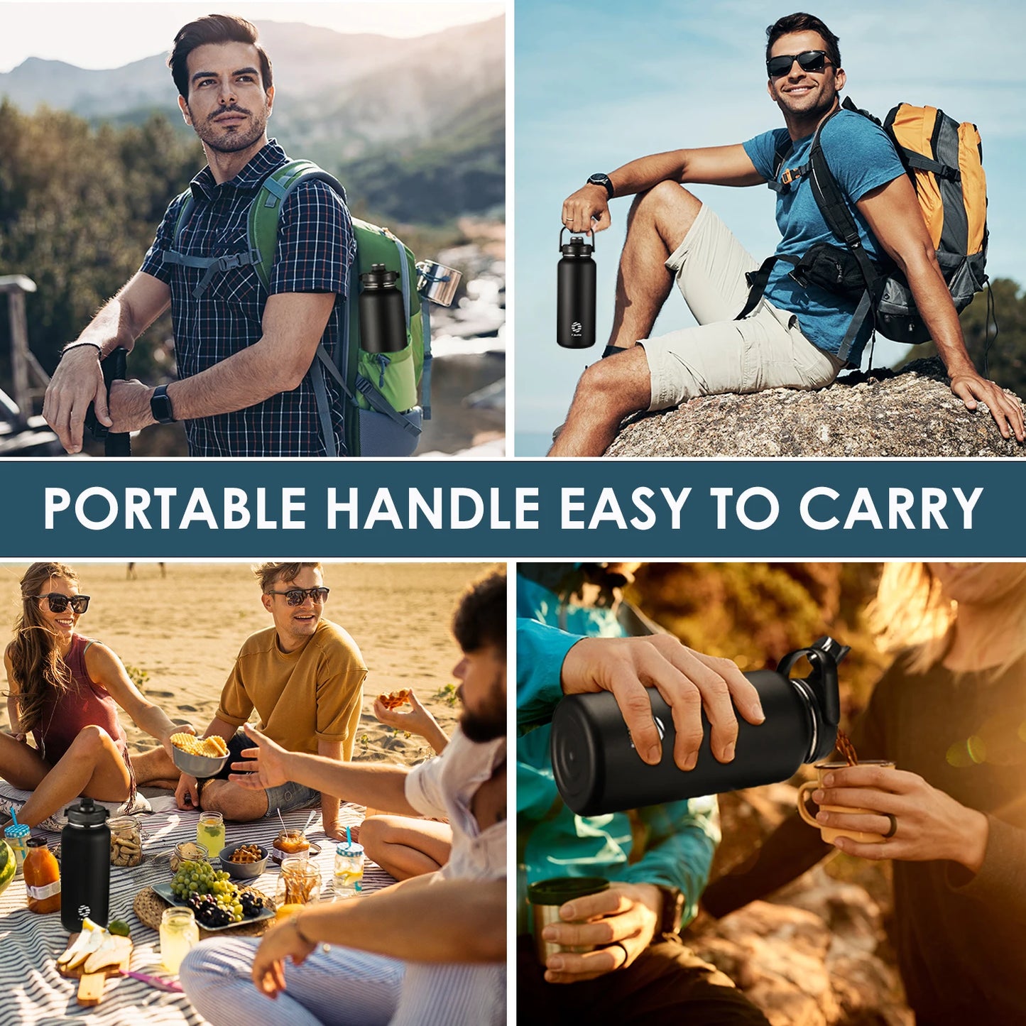 FEIJIAN Stainless Steel Thermos Bottle with Straw & Handle